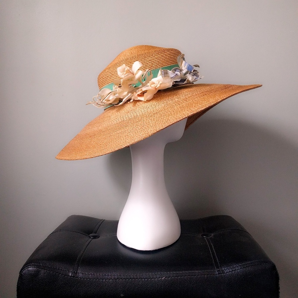 HP ❤️ Vtg Gucci Straw Flower Wide Brim Floppy Hat - Picture 4 of 7